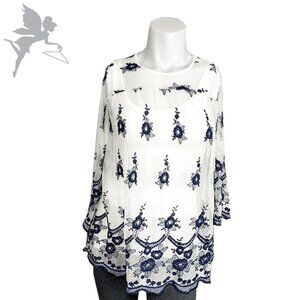 FIVE LOAVES TWO FISH Embroidered mesh top